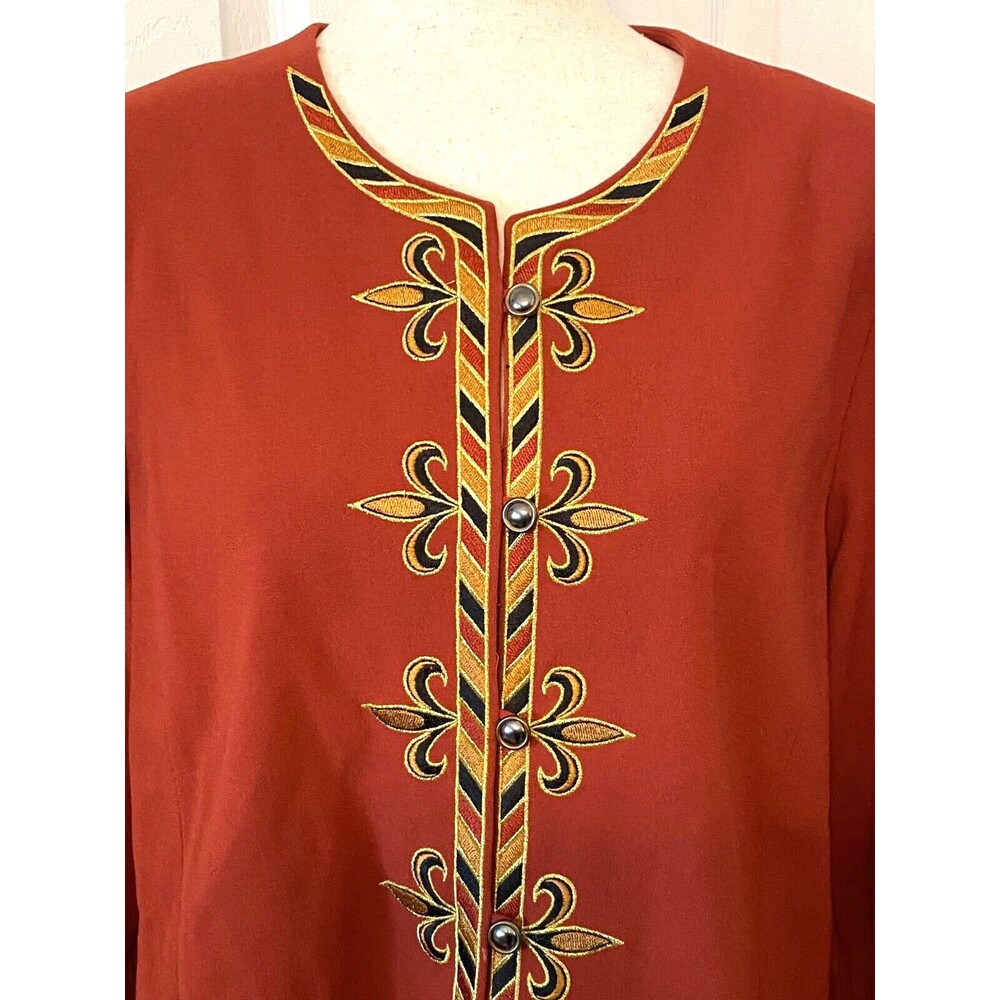 BOB MACKIE Wearable Art Women's L Blazer Jacket Fleur de Lis Burnt Orange Gold - Picture 4 of 9